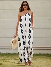 economico abito casual stampato-maxi abito in raso con stampa geometrica