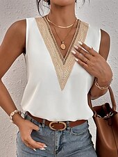 preiswerte Spitzenoberteile-Damen Weiße Elegante Spitzen Tops Loch Bluse Spitzen Top Arbeit Ausgehen Vintage Stylisch Ärmellos Romantische Petite Tops Sommer Urlaub Trag Schwarz Sommer Frühling