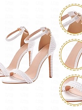 economico sposa-Per donna Scarpe da Sposa Tacchi con Cinturini Scarpe da Sposa Perla Stiletto Punta aperta Classico Finta Pelle Bianco Beige