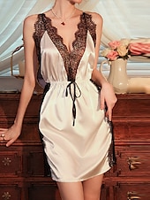 cheap Women&#039;s Nightgowns &amp; Sleepshirts-Women&#039;s Valentine Dress Sexy Pajamas Nightgown 2 Pieces Patchwork Fashion Lovers Comfort Home Valentine&#039;s Day Daily Satin Breathable Straps Sleeveless Backless Summer Spring Home Outfits