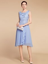 economico Con giacca-Completo Due Pezzi Abito a Tubo Madre della Sposa Ospite di Nozze Elegante Piccolo Scollatura a Costa Lunghezza al Ginocchio Chiffon Pizzo Manica Mezza con Ruching Colore Solido taglia personalizzata