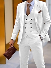cheap Formal Suits-Men&#039;s Wedding Suits Black White Solid Colored Tailored Fit 3 Piece Single Breasted One-button