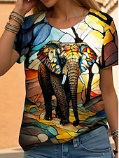 cheap Animals tee-Women&#039;s T Shirt Fashion Floral Print Short Sleeve Regular Tops Round Neck Daily Weekend Yellow Blue Orange Summer