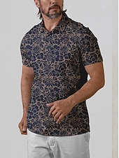 cheap Men's Golf Clothing-Men's Golf Polo Shirt Brown Short Sleeve Sun Protection Top Leaf Golf Attire Clothes Outfits Wear Apparel