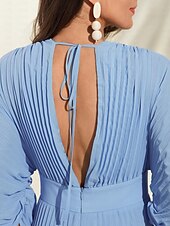 abordables robe décontractée-robe d&#039;invité de mariage pour femme maxi bleu col en v manches dolman plissée en mousseline de soie