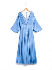 abordables robe décontractée-robe d&#039;invité de mariage pour femme maxi bleu col en v manches dolman plissée en mousseline de soie
