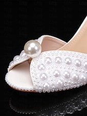 baratos Bride-Luxury Pearl Wedding Heels for Bride – Elegant Block Heel Bridal Shoes for Church &amp; Ballroom Weddings