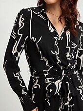 cheap Jumpsuits-Marble Graffiti Playsuit Shirt Collar Long Sleeve Jumpsuit