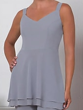 cheap Mom&#039;s Pant Suits-Jumpsuit / Pantsuit 3 Piece Mother of the Bride  Formal Wedding Guest Elegant Plus Size V Neck Ankle Length Chiffon Lace 3/4 Length Sleeve Wrap Included with Sequin Crystal Brooch 2025
