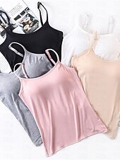 cheap Women&#039;s Sleep Tops &amp; Bottoms-Women&#039;s Pajamas Top Pure Color Simple Comfort Daily Rayon Breathable Straps Sleeveless Strap Top Backless Chest pads Summer Spring Home Outfits