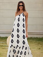 economico abito casual stampato-maxi abito in raso con stampa geometrica