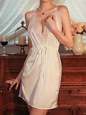 cheap Women&#039;s Nightgowns &amp; Sleepshirts-Women&#039;s Valentine Dress Sexy Pajamas Nightgown 2 Pieces Patchwork Fashion Lovers Comfort Home Valentine&#039;s Day Daily Satin Breathable Straps Sleeveless Backless Summer Spring Home Outfits