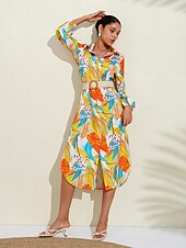 voordelige casual jurkje met print-Midi-overhemdjurk met bloemenprint en v-hals