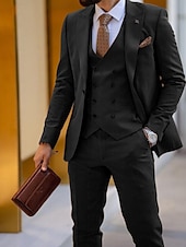 cheap Formal Suits-Men&#039;s Wedding Suits Black White Solid Colored Tailored Fit 3 Piece Single Breasted One-button