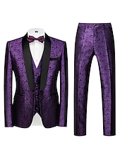 cheap Dinner Party-Men&#039;s Party Tuxedos Sparkle Silver Black Jacquard Tailored Fit 3 Piece Single Breasted One-button