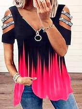 abordables Tops sexys de mujer-Blusa Mujer Rosa Azul Piscina Naranja Inodoro Estampado Reluciente Calle Cita Diario Escote en Pico Holgado S