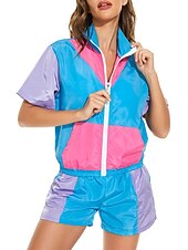 זול תלבושות-שנות ה-80 היפ הופ סגנון רחוב תלבושות ג'קט שורטים דיסקו קולור בלוק תחפושות בגדי ריקוד גברים בגדי ריקוד נשים נשף מסכות מפלגה לבוש ליום יום יומי\קז'ואל מבוגרים מעיל מכנסיים קיץ