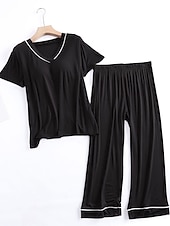 cheap Women&#039;s Sleepwear-Women&#039;s Pajamas Sets Pure Color Fashion Simple Comfort Home Daily Bed Modal Breathable V Wire Short Sleeve T shirt Tee Pant Chest pads Summer Home Outfits