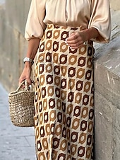 cheap Skirts-Women&#039;s Skirt A Line Swing Long Skirt Maxi High Waist Skirts Print Floral Geometric Polka Dot Street Daily Summer Fashion Casual Boho Yellow Khaki