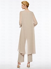 voordelige Broekpakken van mama-Strand Bruiloft Jumpsuit  Pantsuit Moeder van de Bruid Elegante Plus Size Bateau Hals Vloer Lengte Chiffon Mouwloos Wrap Inbegrepen met Effen Kleur om indruk te maken 2025 gratis maat op maat