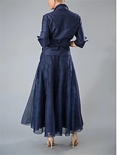 halpa Lattian pituus-Kaksiosainen A-linjainen morsiamen äidin mekko virallinen häävieras elegantti kauluspaita nilkkapituinen organza Italia satiini puolihihalla rusetilla rypytys-bandaasi ilmainen mittatilaus