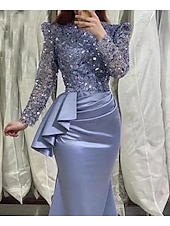 levne fialová-Mořská Panna Večerní Šaty Flitry Elegantní Šaty Formální Délka Po Zemi Dlouhý Rukáv Náhrdelníkový Výstřih Maškarní Šaty