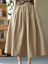 economico Vestiti-Per donna Gonna Altalena a dondolo Essenziale Informale Medio Vita alta Gonne Tinta unita Tasche Casual / quotidiano Fine settimana Nero Bianco Verde Cachi Estate Cotone Lino