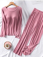 cheap Women&#039;s Loungewear-Women&#039;s Loungewear Sets Pure Color Fashion Street Going out Airport Modal Breathable Crew Neck Long Sleeve T shirt Tee Pant Chest pads Summer Spring Home Outfits