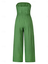 baratos macacão de férias-Mulheres Normal Macacão Roupa de rua Côr Sólida Sem Manga Sem Alças Cordões Frente Única Rua Diário Normal Branco Verde Damasco Verão