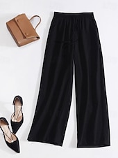 Women's Wide Leg Linen Pants Pants Trousers Fashion Full Length Shamrock Drawstring Side Pockets Breathability Comfortable Casual Daily Black Spring & Summer4