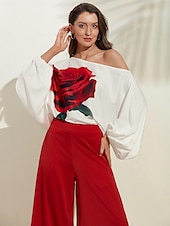 economico Women&#039;s Sets-set di culotte con spalle scoperte e maniche a sbuffo stampate in raso