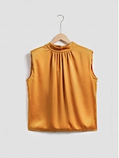 economico Bluse e camicie-camicetta senza maniche in raso a collo alto