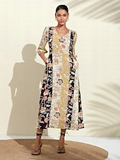 abordables robe décontractée imprimée-robe longue fleurie avec poche zippée