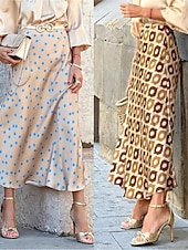 cheap Skirts-Women&#039;s Skirt A Line Swing Long Skirt Maxi High Waist Skirts Print Floral Geometric Polka Dot Street Daily Summer Fashion Casual Boho Yellow Khaki