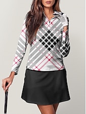 billiga Kvinnors golfkläder-Dam Vandringspolotröja Röd Långärmad Solskydd Överdelar Rutig Höst Vinter Golfkläder för damer Kläder Outfits Bär kläder