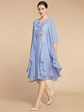 economico Con giacca-Completo Due Pezzi Abito a Tubo Madre della Sposa Ospite di Nozze Elegante Piccolo Scollatura a Costa Lunghezza al Ginocchio Chiffon Pizzo Manica Mezza con Ruching Colore Solido taglia personalizzata