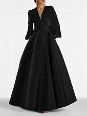 economico viola-Abito da Sera A-Line Elegante Abito per Ospiti di Matrimonio Formale Lunghezza Completa Manica Lunga V Neck Satinato con Pieghe