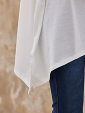 cheap Plain tee-T shirt Tee Women&#039;s Darkblue Black White Solid / Plain Color Patchwork Irregular Hem Street Date Daily Classic Round Neck Regular Fit S