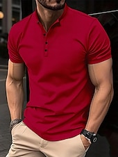 abordables Polo classique pour homme-Homme T shirt Tee Polo gaufré Travail Plein Air Mao Manches courtes Couleur unie Basique Eté Ample Noir Rouge Marine foncé Kaki Vert Véronèse T shirt Tee