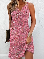 ieftine Rochii set-Pentru femei Set de rochii Rochie casual Rochie pentru invitata de nunta Rochie Tip Maieu Elegant Matur Floral Imprimeu Rochie Mini Manșon scurt În V Zilnic Dată Roz Îmbujorat Vară Primăvară Fit