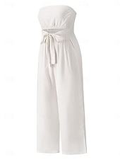 baratos macacão de férias-Mulheres Normal Macacão Roupa de rua Côr Sólida Sem Manga Sem Alças Cordões Frente Única Rua Diário Normal Branco Verde Damasco Verão