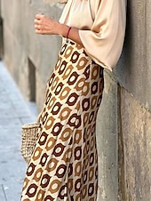 cheap Skirts-Women&#039;s Skirt A Line Swing Long Skirt Maxi High Waist Skirts Print Floral Geometric Polka Dot Street Daily Summer Fashion Casual Boho Yellow Khaki