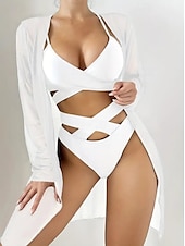 olcso 3 részes bikini szett-Női Szabályos Pizsamák Szexi testek Szettek Sima meleg Szexi Szabadság Otthon Ágy Úszás Nejlon Szabadtéri Rugalmas Ujjatlan Szoknya 3 db Nyár