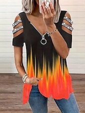 abordables Tops sexys de mujer-Blusa Mujer Rosa Azul Piscina Naranja Inodoro Estampado Reluciente Calle Cita Diario Escote en Pico Holgado S