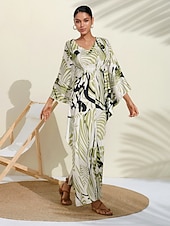abordables robe décontractée imprimée-Robe longue en satin à fleurs, col en V, robe caftan