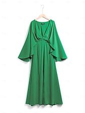 economico Abiti per le feste-abito lungo in chiffon per feste/invitati a matrimoni da donna, verde, scollo a V, maniche a dolman, design a mantello, per stupire 2024