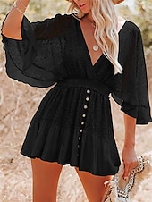 cheap White Lace Dresses-Women&#039;s Mini Dress White Dress Lace Dress Boho Chic Dresses Boho Dress Bohemia A Line Date Regular Fit 3/4 Length Sleeve V Neck Black White Yellow Pink Summer Spring