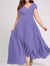 abordables Robe de cocktail-robe longue Femme Grande Taille Robe de bal Manche Courte Eté Printemps Automne - Mode Soirée Moderne Ruché Couleur monochrome Col V Vacances 2023 Noir Blanche Jaune Vert Claire Vin Rouge Bleu Vert