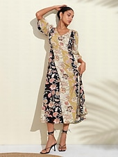 abordables robe décontractée imprimée-robe longue fleurie avec poche zippée