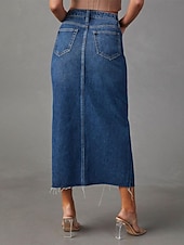 abordables Jupes unies-Femme Jupe Trapèze Jupe mi-longue en jean Mode Décontractées Midi Taille haute Jupes Couleur Pleine Poche Pointes fourchues Plein Air du quotidien Bleu Bleu clair Eté Jean
